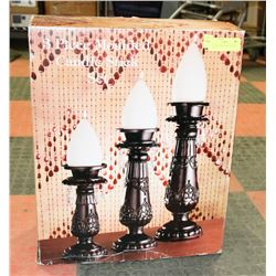 NEW 3 PIECE MOULDED CANDLE STICK SET