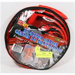 SET OF NEW BOOSTER CABLES IN CASE.