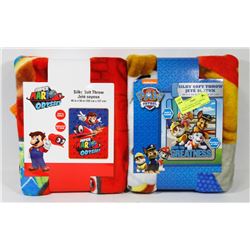 LOT OF 2 40"X50" SOFT THROWS, MARIO AND PAW PATROL