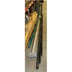 THREE STEEL PIPES , GREEN TOOL , FLOOR MOUNT IRON