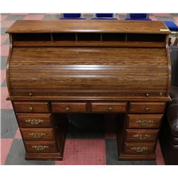 7 DRAWER ROLL TOP DESK, 50"X22"X47".
