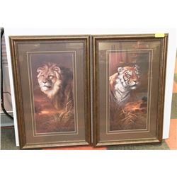 LOT OF 2 FRAMED LITHOGRAPHS BY JAMES LEE - LION &