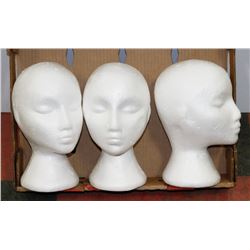 FLAT OF STYROFOAM FEMALE MANNEQUIN WIG HEAD