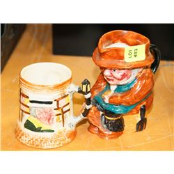 GROUP OF 2 HANDPAINTED MINI ENGLISH STEINS