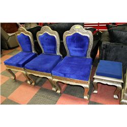 LOT OF 3 ANTIQUE STYLE BLUE FABRIC SILVER TONE