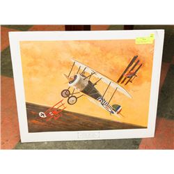 20" X 23" WORLD WAR 1 ACE VS 2 GERMAN PLANES PRINT