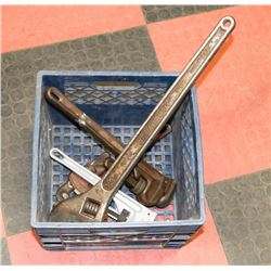 CRATE WITH VARIOUS WRENCHES INCL 2 RIDGID.