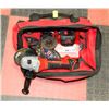 MILWAUKEE TOOL BAG WITH GRINDER, 2 BATTERIES &