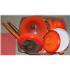 Image 1 : BOX W/ CAST IRON ENAMELED POTS AND PANS.