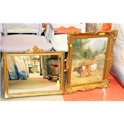 VINTAGE ESTATE COW PICTURE SOLD WITH MIRROR