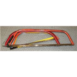 SET OF 4 VINTAGE BOW SAWS, 31” TO 21”.