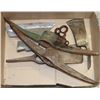 Image 1 : BOX W/ VINTAGE PICKAXE AND AXE HEADS.