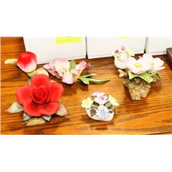 GROUP OF 5 ASSORTED ESTATE FLOWER ORNAMENTS