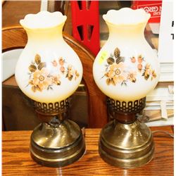 PAIR OF VINTAGE HAND PAINTED HURRICANE STYLE LAMPS
