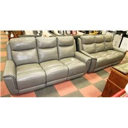 GREY LEATHERETTE ELECTRIC RECLINING SOFA WITH
