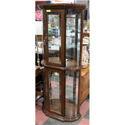 WOOD AND GLASS CURIO CABINET WITH 4 GLASS SHELVES