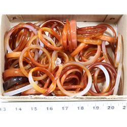 BOX OF CARNILIAN STONE BANGLES, APPROX 40 PLUS PC