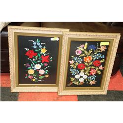2 EUROPEAN NEEDLE WORK FRAMED FLOWER PICTURES.