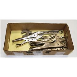 LOT OF VISE GRIPS AND A 10" CRESCENT.