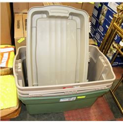 SET OF 4 RUBBERMAID BINS 32 X 20 X 17 1/2