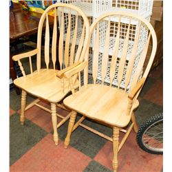2 OAK DINNING / KITCHEN ARROW BACK ARM CHAIRS