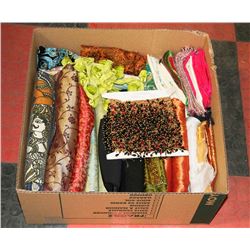 LARGE BOX FULL OF FABRICS AND BEAD