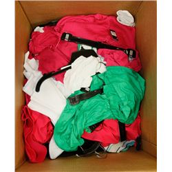 BOX OF ASSORTED CLOTHING APPEARS TO BE MOSTLY