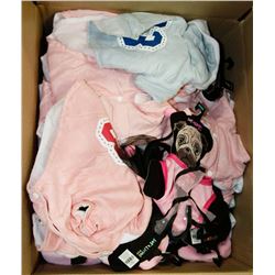 BOX OF ASSORTED CLOTHING APPEARS TO BE MOSTLY