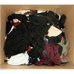 BOX OF ASSORTED CLOTHING APPEARS TO BE MOSTLY