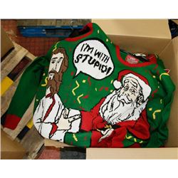 BOX OF ASSORTED CLOTHING APPEARS TO BE MOSTLY