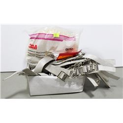 BOX OF SMALL STRAPS & A 3M WOOL COMPOUNDING PAD