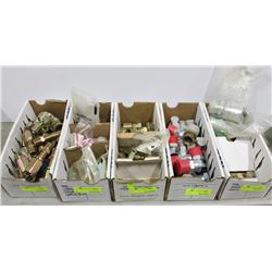 5 BOXES OF ASSORTED FITTINGS & MORE, MOSTLY BRASS