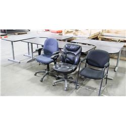 LOT OF 2 CORNER DESKS, 1 OFFICE TABLE W/ 3 CHAIRS