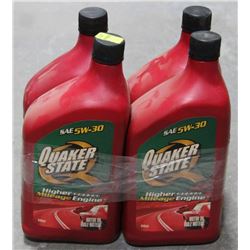 LOT OF 4 QUAKER STATE HIGH MILAGE OIL, SAE 5W-30