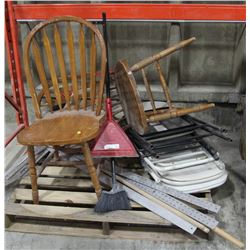 PALLET OF CHAIRS, DRYWALL T-SQUARES AND MORE