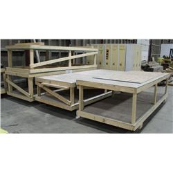 GROUP OF 4 SHOP WORK TABLES ON WHEELS