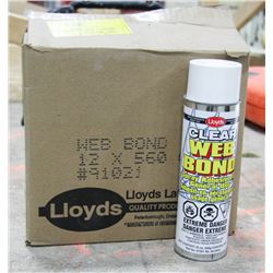 CASE OF 12 CANS CLEAR WEB BOND SPRAY ADHESIVE