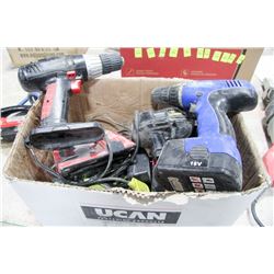 BOX OF ASSORTED CORDLESS DRILLS & VARIOUS