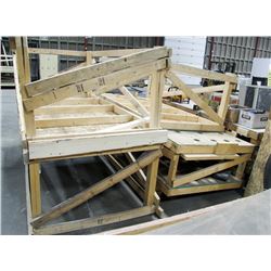 LOT OF 5 WOOD WORK TABLES, 2 HAVE WHEELS