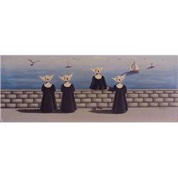 Wilke (20th Century) American FOUR NUNS BY THE SEA