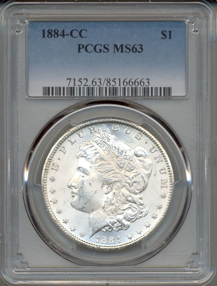 1884 CC 1 Morgan Silver Dollar Coin PCGS MS63 1884-cc-1-morgan-silver-dollar-coin-pcgs-ms63