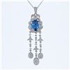 Image 1 : 14KT White Gold 4.90ct Blue Topaz and Diamond Pendant with Chain