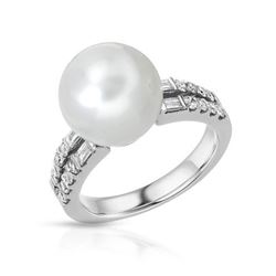 14KT White Gold 10.23ct Pearl and Diamond Ring