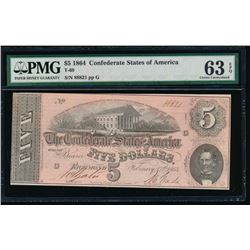 1864 $5 Confederate States of America Note PMG 63EPQ