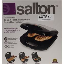 SALTON 3IN1 GRILL/SANDWICH/WAFFLE MAKER