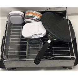 KITCHEN LOT INCLUDING DISHTRAY/THE ROCK 10" FRYPAN