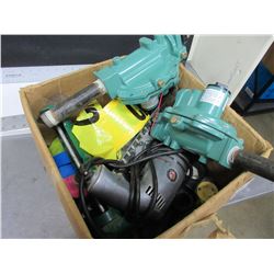 Box full of Assorted Tools and more / 2 Regulators / drill  and more