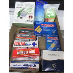 Flat of New Assorted Items / First aid / Underarm Pads / Moth away & more