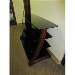 4 Shelf Wood and Glass TV Entertainment Unit / glass has some scrathes