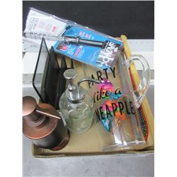 Flat of Assorted Items / Soap Dispensors / Crib Board / Curling Iron / Pitcher